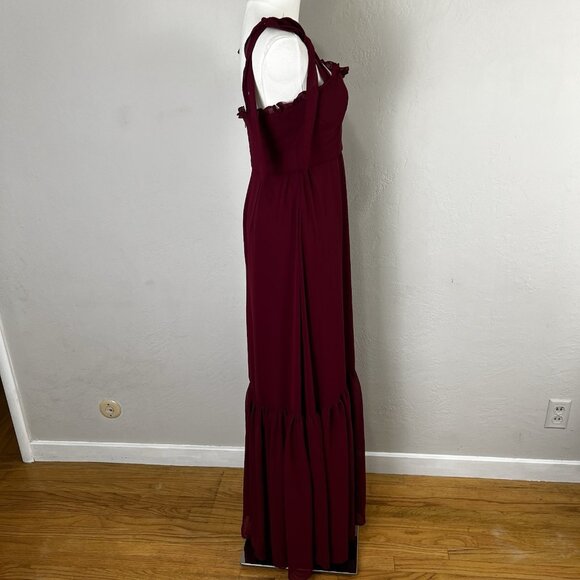 After Six 1570 Size 2 Burgundy Tie-Shoulder Bustier Ruffle Hem Maxi Dress NEW - Picture 6 of 12